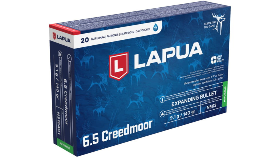 Lapua 6.5 Creedmoor 140 gr Naturalis Solid Ammo 20 rounds, N316401