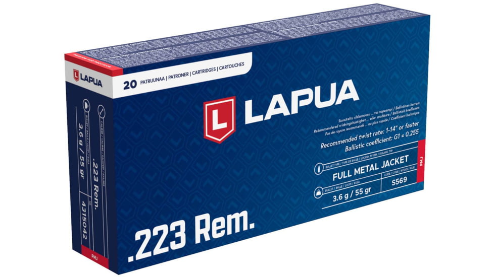 Lapua .223 Remington 55 Grain Full Metal Jacket (FMJ) Brass Cased Rifle Ammunition