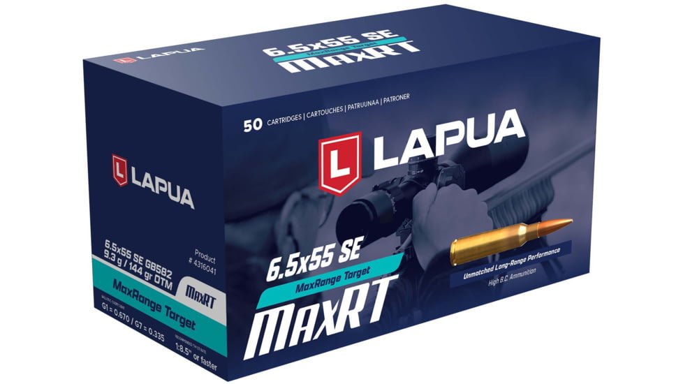 Lapua 6.5x55 Swede 144 Grain MaxRange Target OTM Brass Cased Rifle Ammunition
