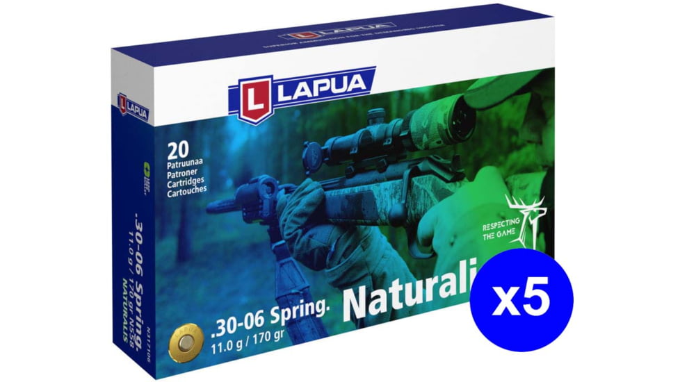 Lapua Naturalis .30-06 Springfield 170 grain Solid Brass Cased Centerfire Rifle Ammo, 100 Rounds
