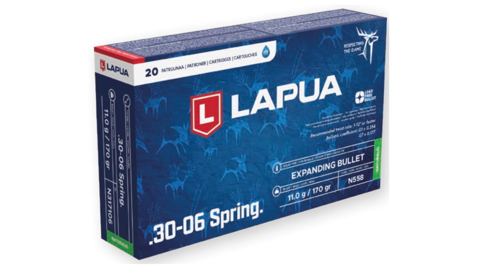 Lapua Naturalis .30-06 Springfield 170 grain Solid Brass Cased Centerfire Rifle Ammo, 20 Rounds, N317106