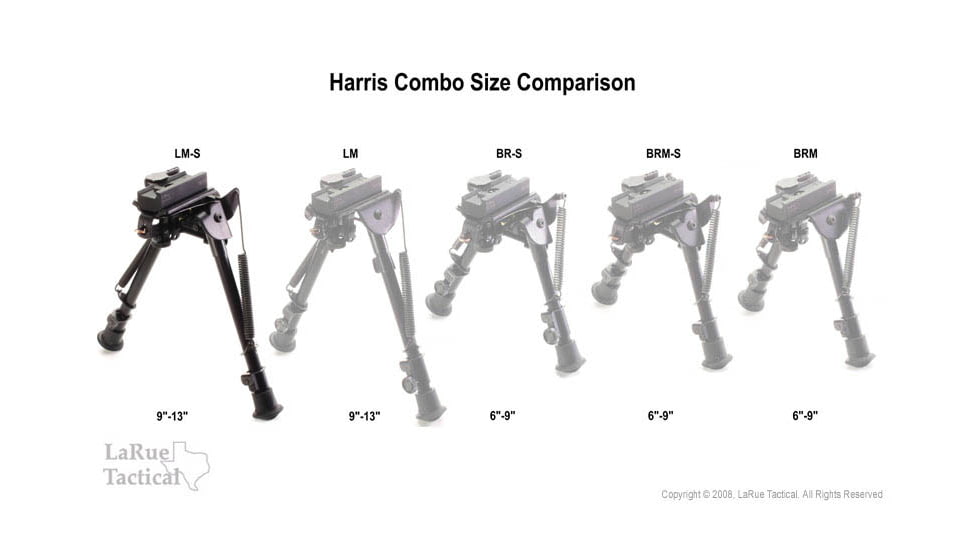 LaRue Tactical Harris LM-S 9-13in Bipod and LT130 QD Mount, Black, 680-002-130-k