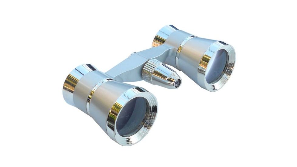 LaScala Optics OTHELLO Opera Glasses 3X25 Binoculars With Red Light, COLORS Platinum Body, Silver Rings LaScala OTHELLO Opera Glasses