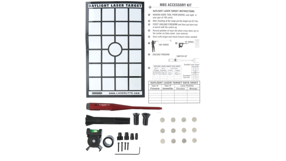 LaserLyte Laser Bore Sight Deluxe Kit, .22 Caliber, .50 Caliber, Red, MBS-DLUX
