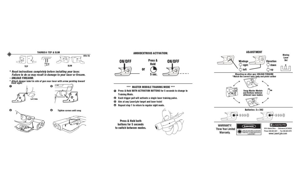 LaserLyte Laser Sight Trainer Taurus TCP/Slim, Black, UTA-TA