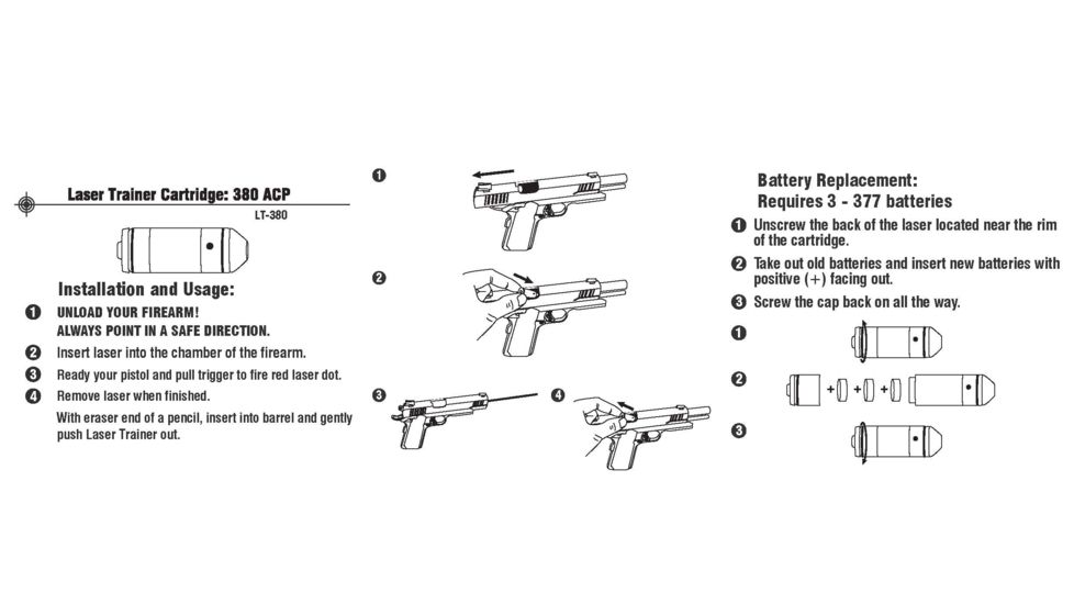 LaserLyte Laser Trainer Pistol Cartridge, .380 Caliber, Brass, LT-380