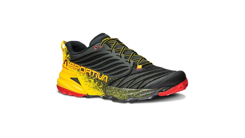 Akasha Trail Running Shoe - Mens-Black/Yellow-Medium-45.5