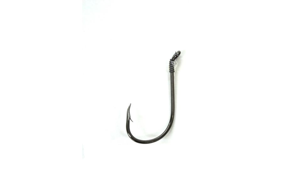 Lazer Sharp Octopus Saltwater Snelled Hook,Striped Bass,Offset,Curved Point,Up Eye,Plain Shank,Needlepoint,Mono,36in,Platinum Black L800-1/0
