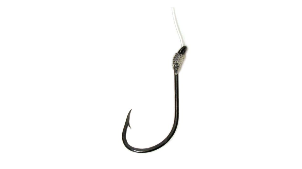 Lazer Sharp Octopus Saltwater Snelled Hook,Offset,Curved Point,Up Eye,1x Strong,Medium Wire,Needlepoint,Red Bead,Mono,12in,Nickel L9226NH-1/0