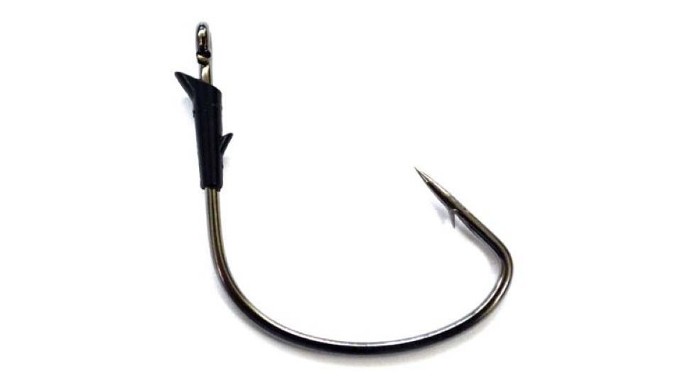 Lazer Sharp Tube Worm Hook,Medium Wire,Ringed Eye,Non-Offset,Molded Keeper,Needlepoint,Platinum Black,Lazer Sharp Hooks L19G-2/0