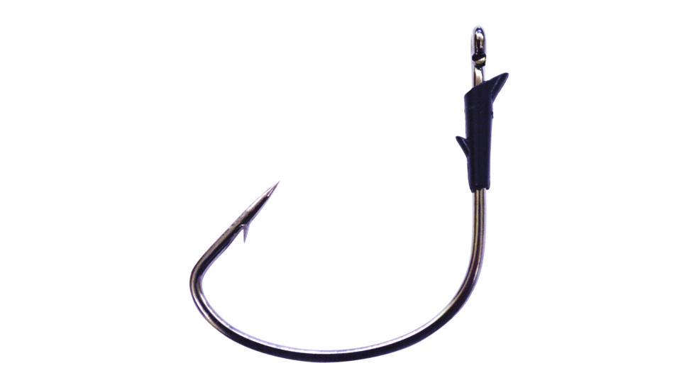 Lazer Sharp Tube Worm Hook,Medium Wire,Ringed Eye,Non-Offset,Molded Keeper,Needlepoint,Platinum Black,Lazer Sharp Hooks L19G-1/0
