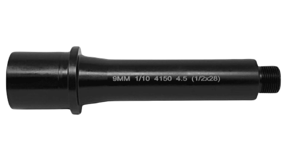 Lead &amp; Steel AR-9 9mm Threaded AR Barrel, 4.5in, Straight, Blowback, 1-10 Twist, 1/2x28, Black, 121423