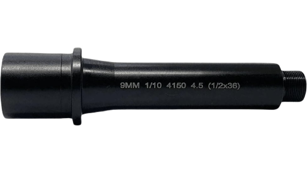 Lead &amp; Steel AR-9 9mm Threaded AR Barrel, 4.5in, Straight, Blowback, 1-10 Twist, 1/2x36, Black, 121523