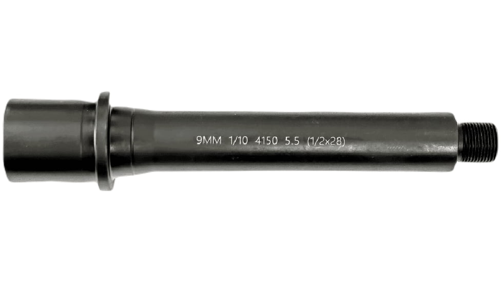 Lead &amp; Steel AR-9 9mm Threaded AR Barrel, 5.5in, Straight, Blowback, 1-10 Twist, 1/2x28, Black, 122333