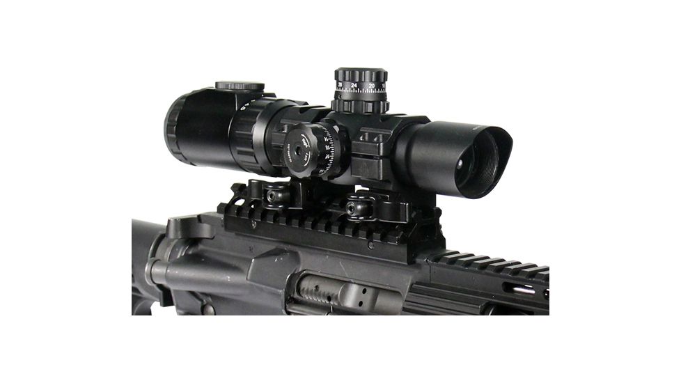 Leapers 30mm 1-4.5x28 Circle Dot CQB Rifle Scope w/Glass IE Reticle and Lever Lock QD Rings SCP3-145IECDQ