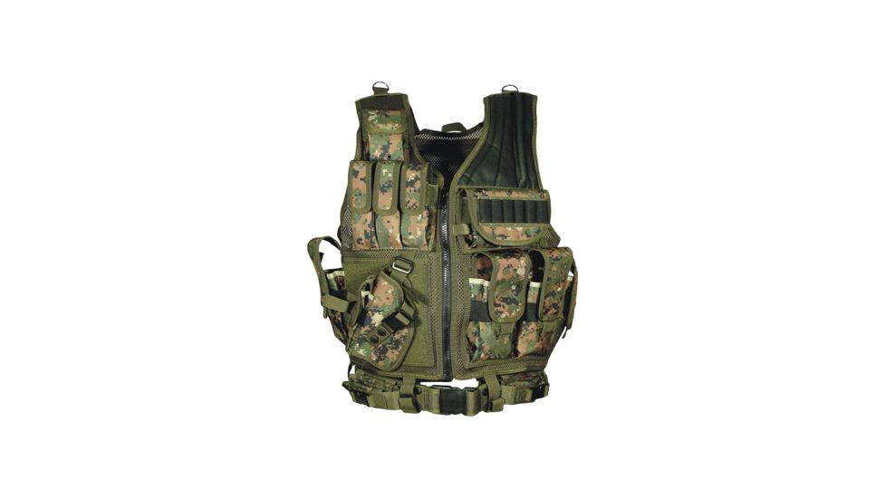 Leapers UTG Combat Tactical Vest w/Quick Draw Holster - Woodland Digital PVC-V547EL
