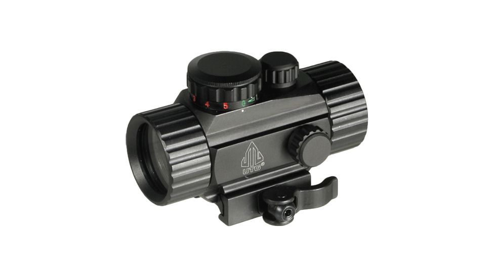 Leapers UTG 4in Compact ITA Red-Green Target Dot Sight w/Integral QD Picatinny Mount SCP-RG40SDQ, EDEMO1