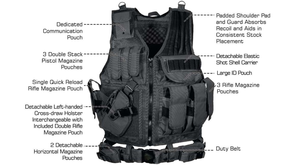 Leapers UTG 547 Law Enforcement Tactical Vest, Left Handed, Black, PVC-V547BL