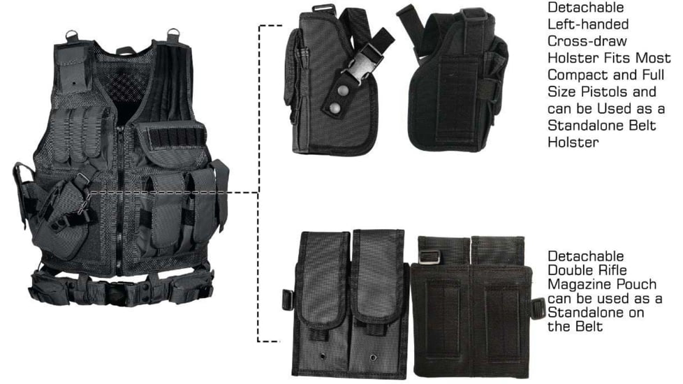Leapers UTG 547 Law Enforcement Tactical Vest, Left Handed, Black, PVC-V547BL