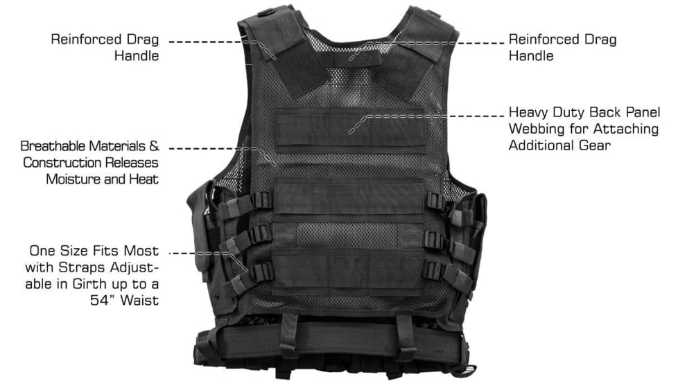 Leapers UTG 547 Law Enforcement Tactical Vest, Left Handed, Black, PVC-V547BL