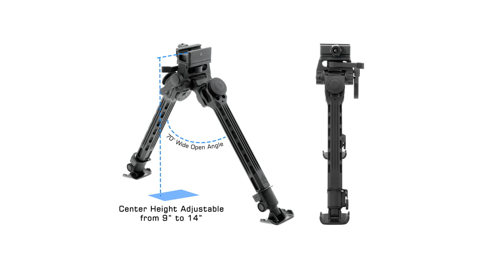 Leapers UTG Big Bore Full Stability Bipod, 9 in-14 in Center Height, Black, TL-BPFS01-A
