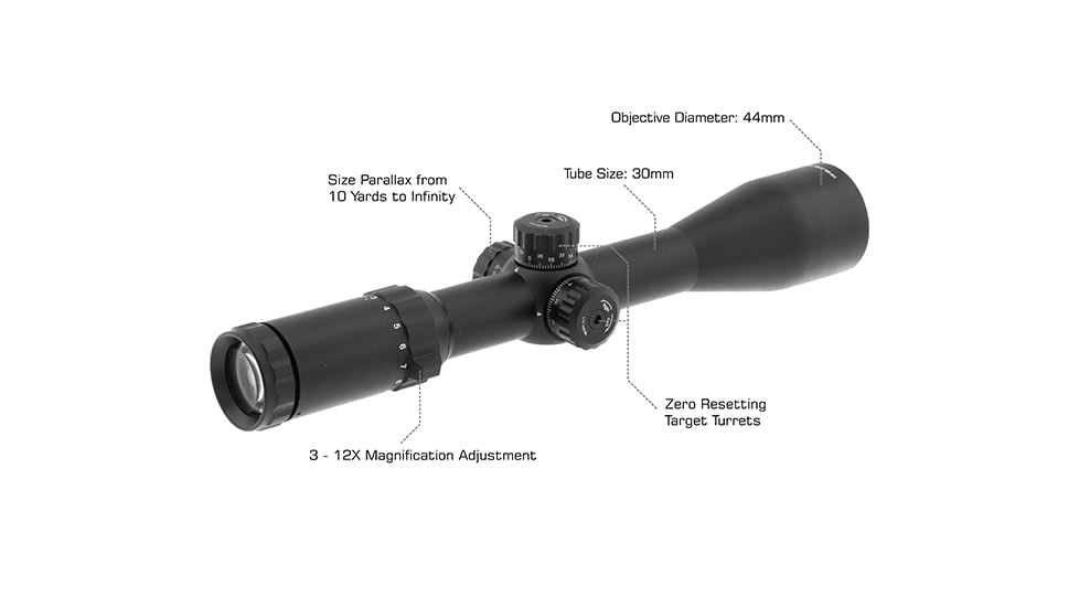 Leapers UTG Classic 3-12X44mm Rifle Scope, Tube 30mm, SFP, Mil-dot, Black, SCP3-3124EAOW