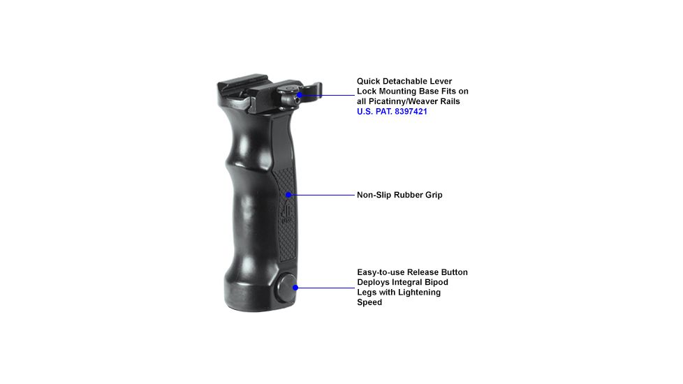 Leapers UTG D Vertival Front Grip w/ Innovative Quick Release Deployable Bipod, Grip Ht 5.1- 8in Deployed MNT-DG01Q