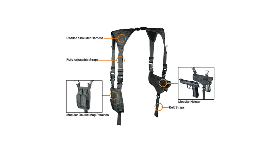 Leapers UTG Law Enforcement Horizontal Shoulder Holster, Left/Right Reversible, Black, PVC-H170B