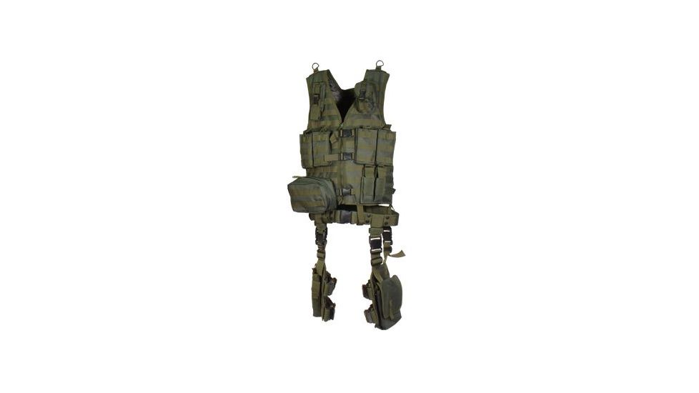 Leapers UTG Modular 10 Piece Complete Web Vest &amp; Holster Kit - OD Green PVC-V747KTG