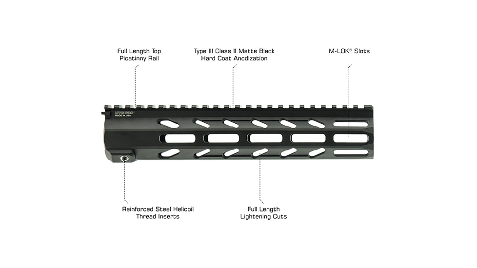 Leapers UTG PRO Arwen 10in M-LOK Free Float Handguard, Black, MTU045SEM