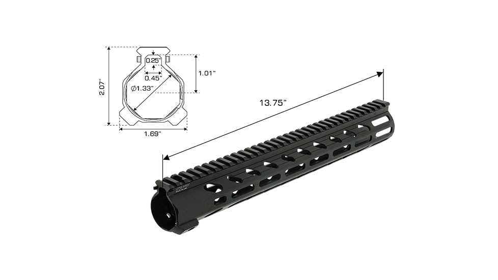 Leapers UTG PRO Arwen 14in M-LOK Free Float Handguard, Black, MTU046SEM
