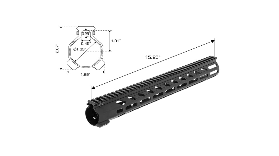 Leapers UTG PRO Arwen 15in M-LOK Free Float Handguard, Black, MTU047SEM