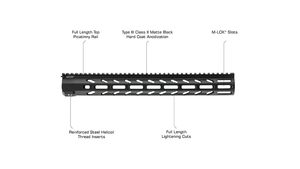 Leapers UTG PRO Arwen 15in M-LOK Free Float Handguard, Black, MTU047SEM