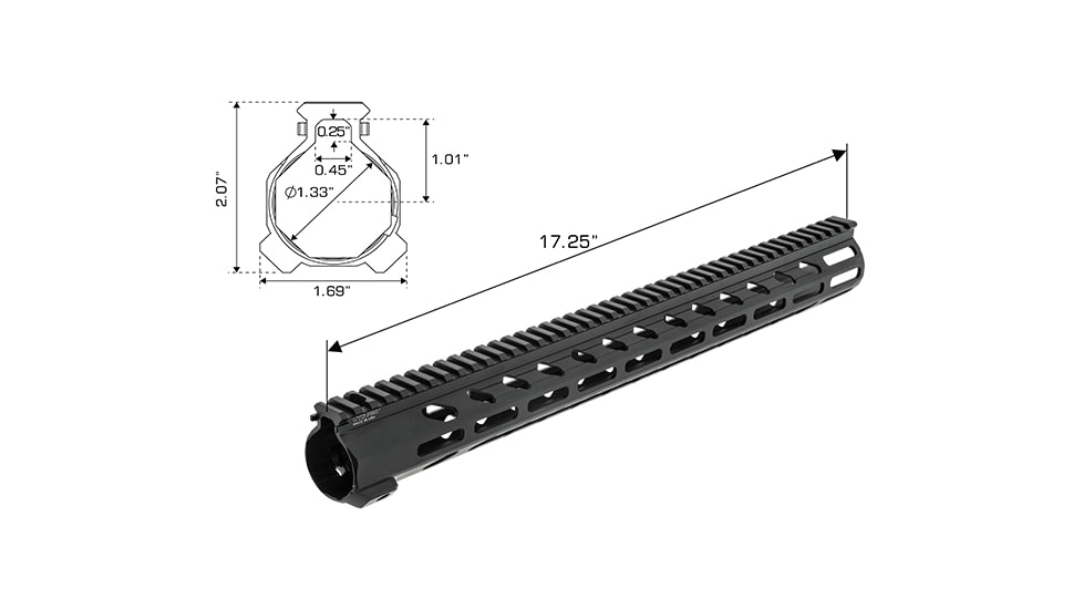 Leapers UTG PRO Arwen 17in M-LOK Free Float Handguard, Black, MTU048SEM