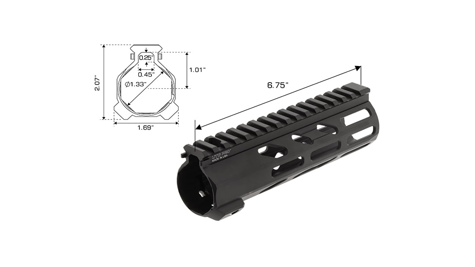 Leapers UTG PRO Arwen 7in M-LOK Free Float Handguard, Black, MTU044SEM