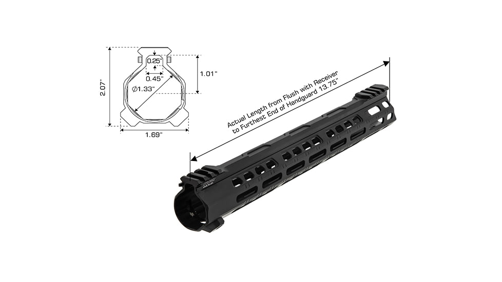 Leapers UTG PRO Forerunner 14in M-LOK Free Float Handguard, Black, MTU046SPM