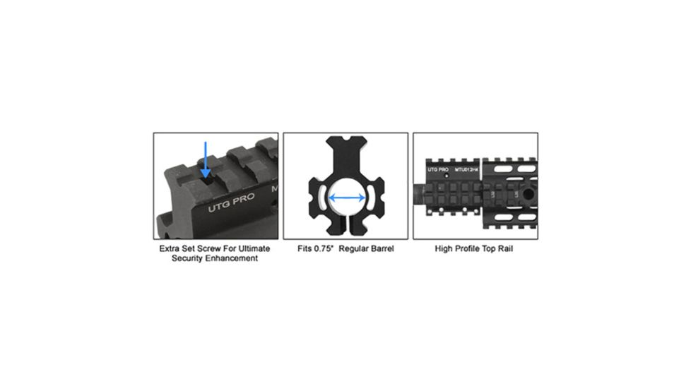 Leapers UTG PRO Model 4 High Pro Quad-rail Gas Block for .75in Barrel, Black, MTU012H4