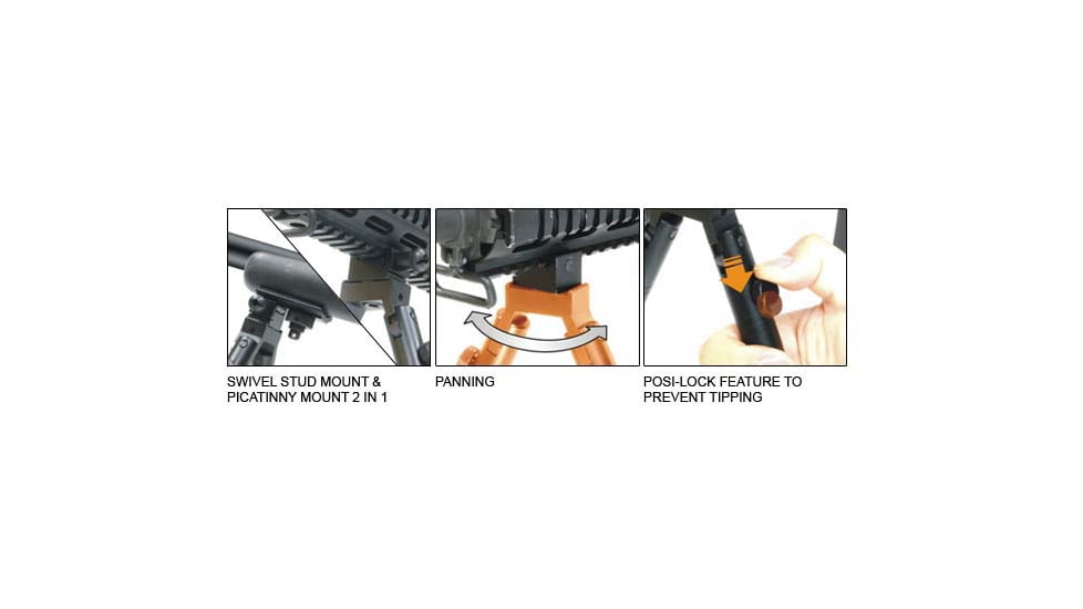 Leapers UTG Shooters Bipod, Rubber Feet, 8.7in-10.6in Center Height, Black, TL-BP69S