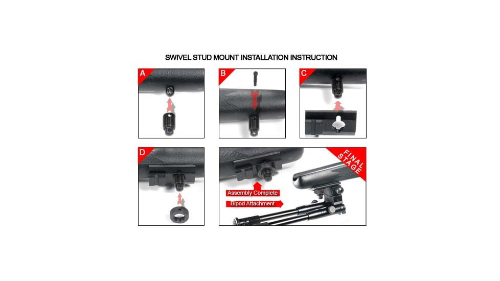 Leapers UTG Shooters Bipod, Rubber Feet, 8.7in-10.6in Center Height, Black, TL-BP69S