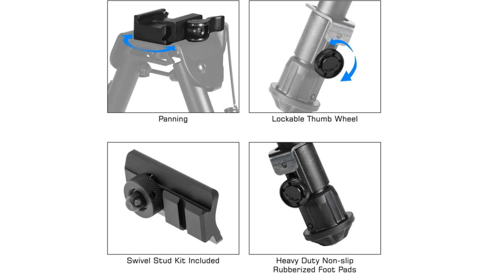 Leapers UTG Tactical OP Bipod, Quick Detach, 8.0-12.4in Center Height, Black, TL-BP88Q