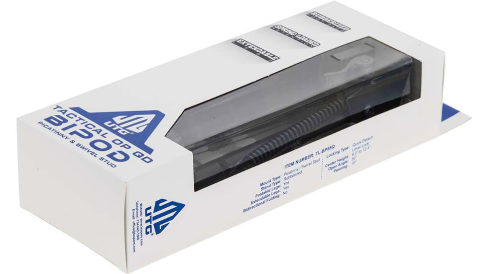 Leapers UTG Tactical OP Bipod, Quick Detach, 8.0-12.4in Center Height, Black, TL-BP88Q