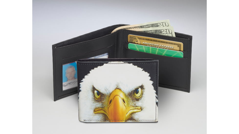 Leather Collections Bifold Wallet, Animal Eyes, Black w/Eagle Eyes, EYES15-EAGLE