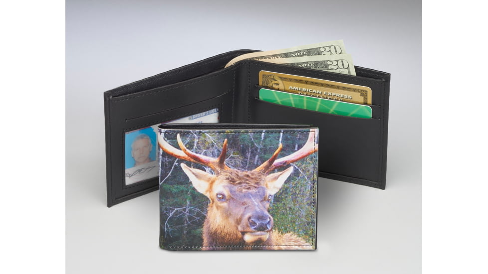 Leather Collections Bifold Wallet, Animal Eyes, Black w/Elk Eyes, EYES15-ELK