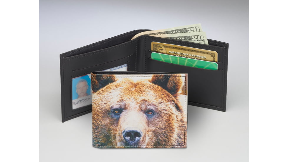 Leather Collections Bifold Wallet, Animal Eyes, Black w/Grizzly Eyes, EYES15-GRIZZLY