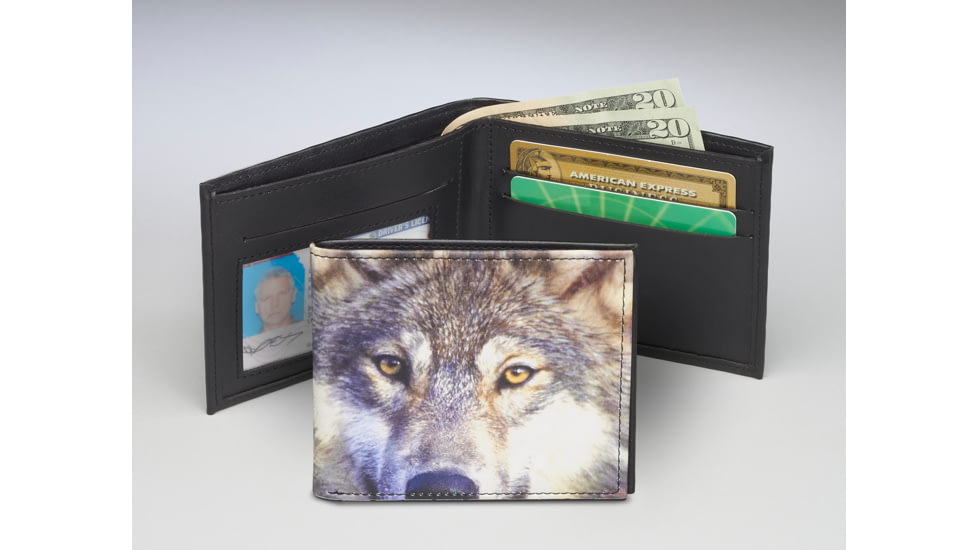 Leather Collections Bifold Wallet, Animal Eyes, Black w/Wolf Eyes, EYES15-WOLF