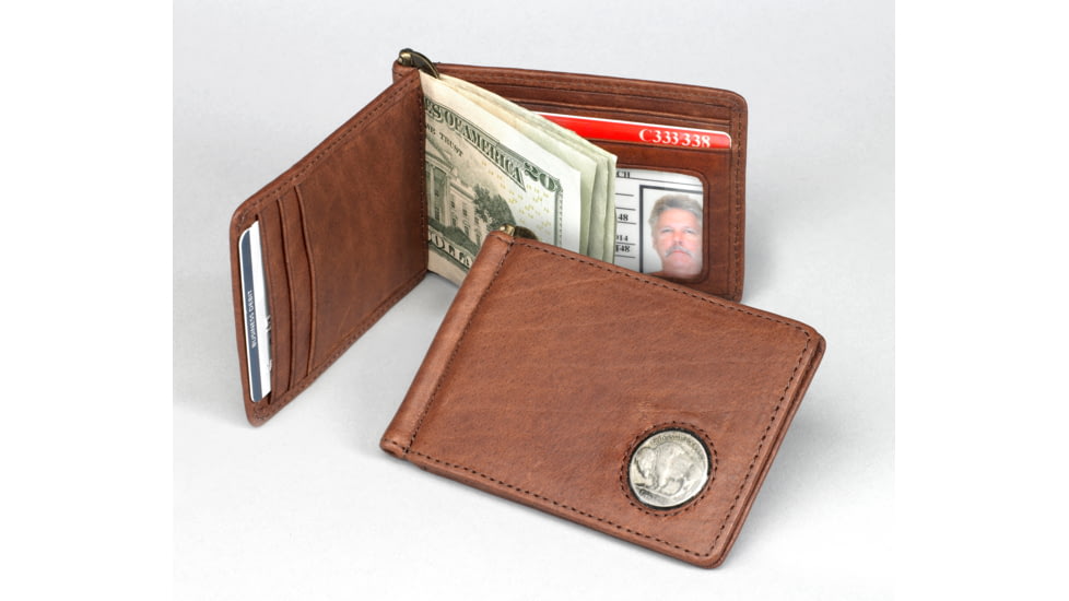 Leather Collections Bison Leather Clip Wallet w/Nickle, Rust Brown, BIS-87/BR