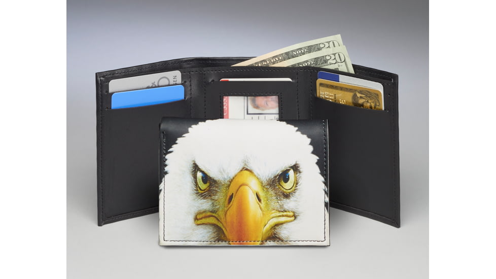 Leather Collections Trifold Wallet, Animal Eyes, Black w/Eagle Eyes, EYES16-EAGLE