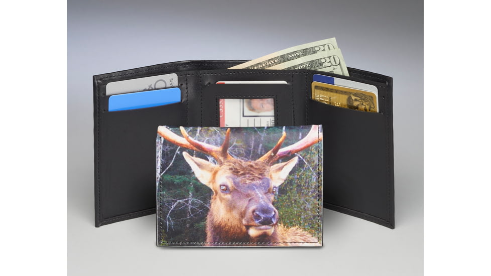 Leather Collections Trifold Wallet, Animal Eyes, Black w/Elk Eyes, EYES16-ELK