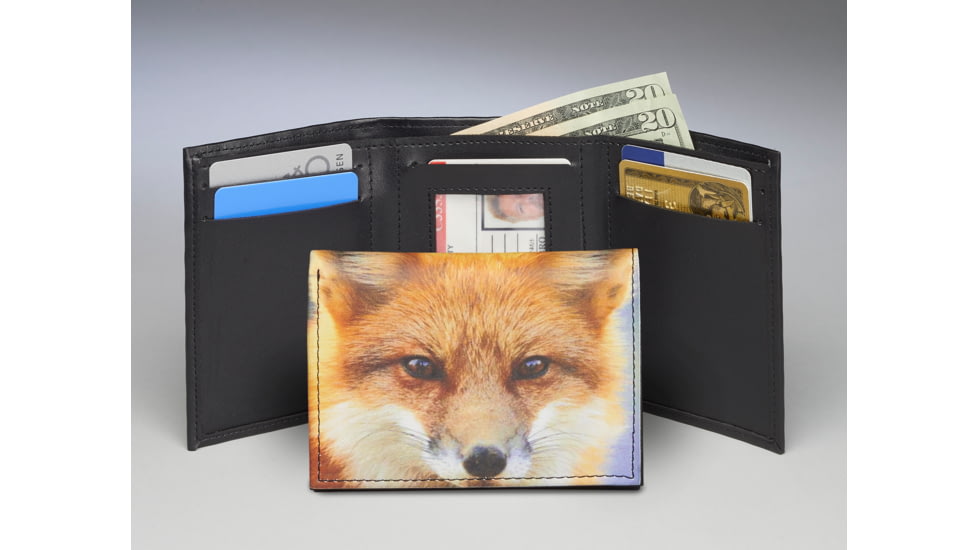 Leather Collections Trifold Wallet, Animal Eyes, Black w/Fox Eyes, EYES16-FOX