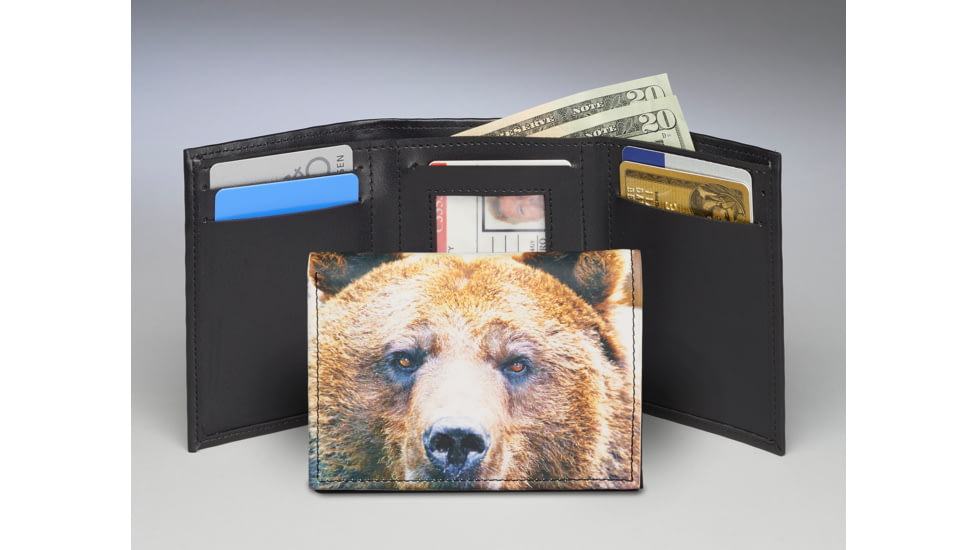 Leather Collections Trifold Wallet, Animal Eyes, Black w/Grizzly Eyes, EYES16-GRIZZLY